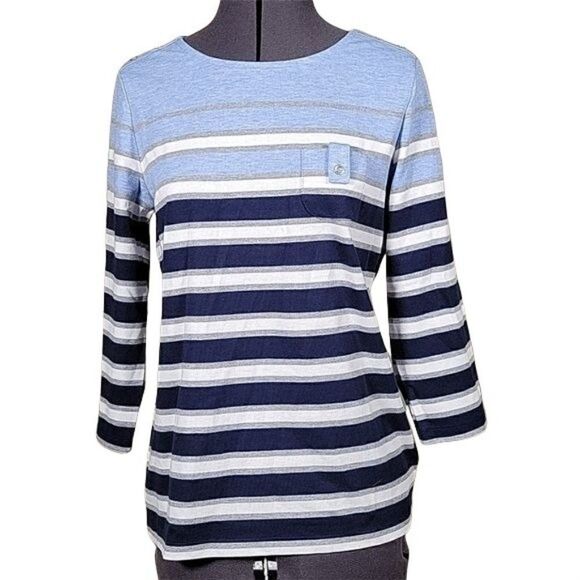Karen Scott Sport 3/4-Sleeve Striped Top Sz S - Picture 1 of 14